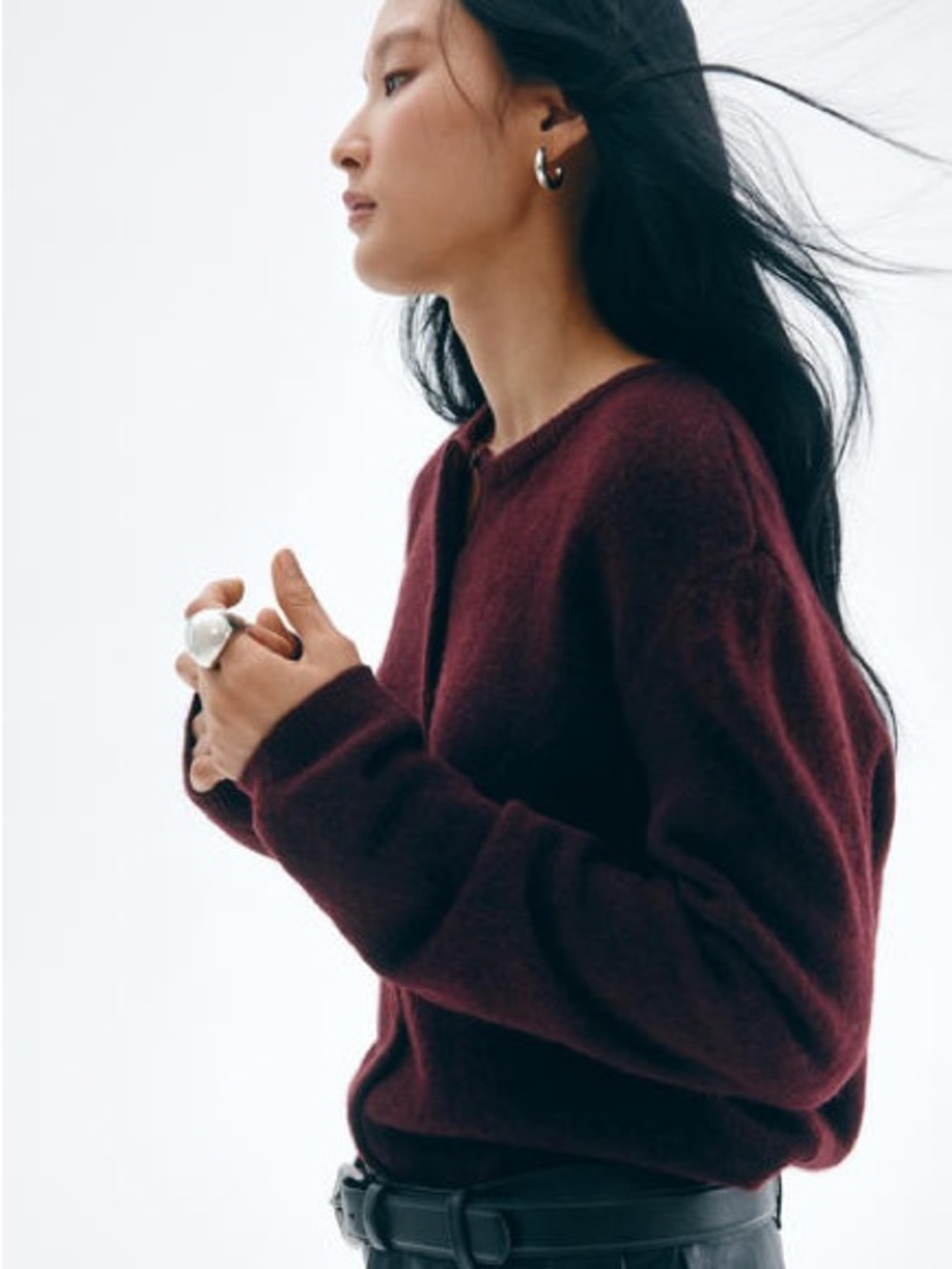 H&M Women's Loose Fit Burgundy Cardigan